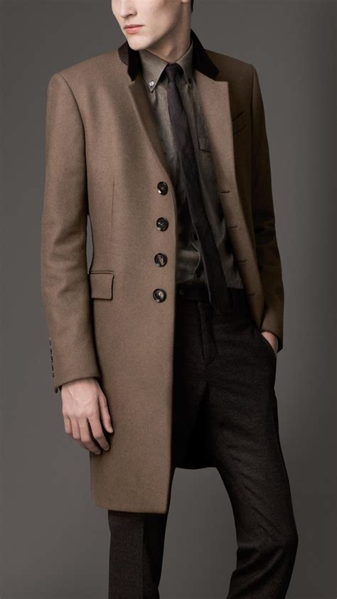 mens burberry wool coat with velvet trim|Burberry men's coat outlet.